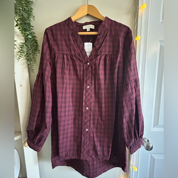 Weekend Suzanne Betro Tops - Oversized Burgundy Plaid Top